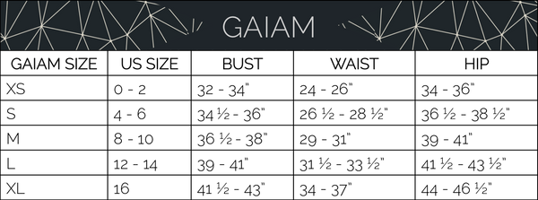 Gaiam Size Chart