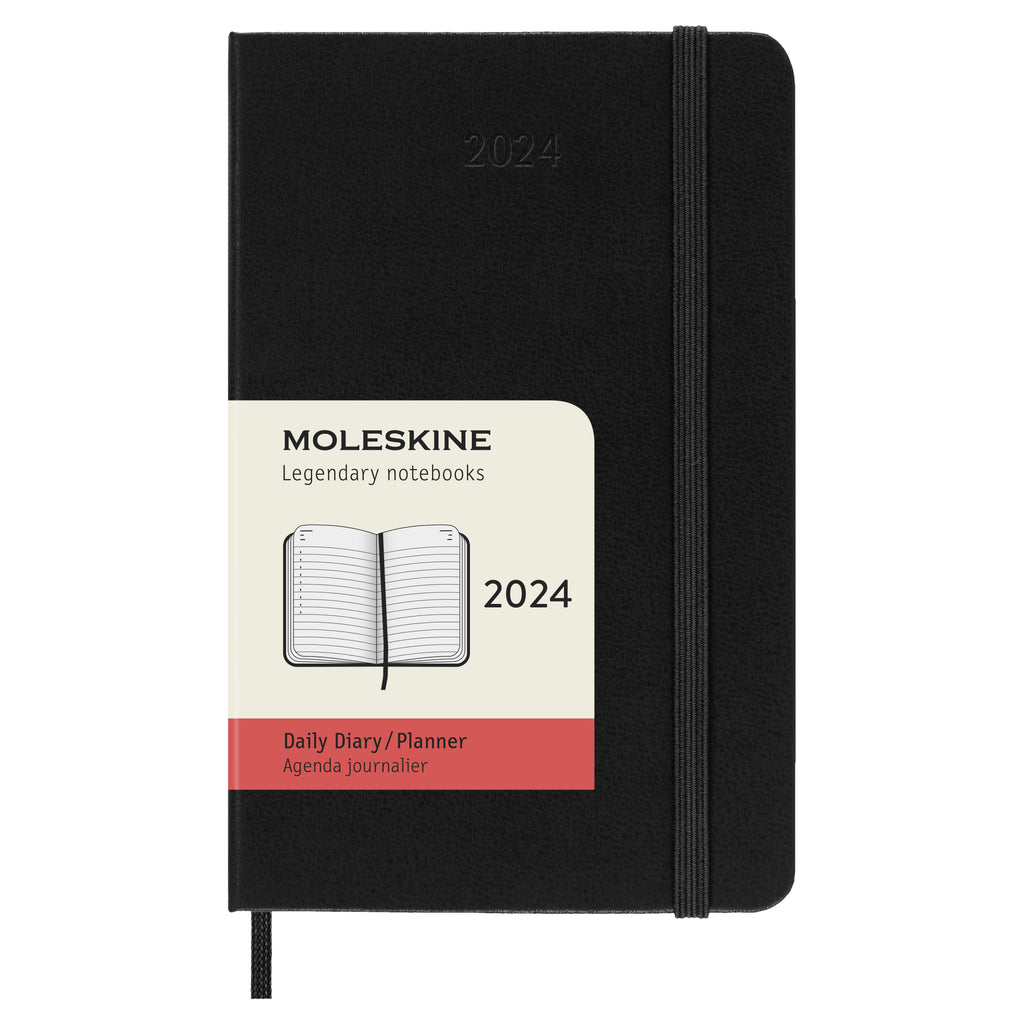 2024 Horizontal Weekly Planner 12 Month Pocket Black Hard Cover