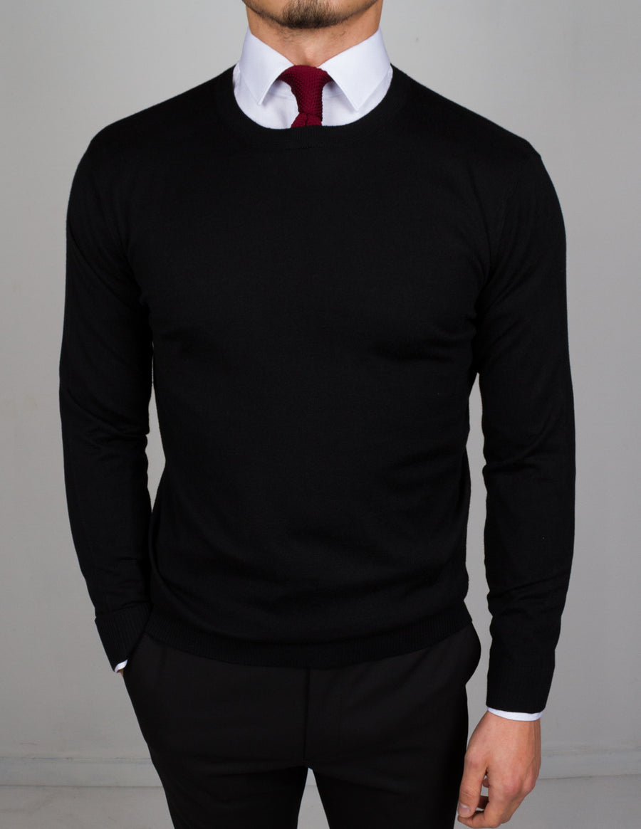 Black Round Neck Sweater – Conquer Menswear