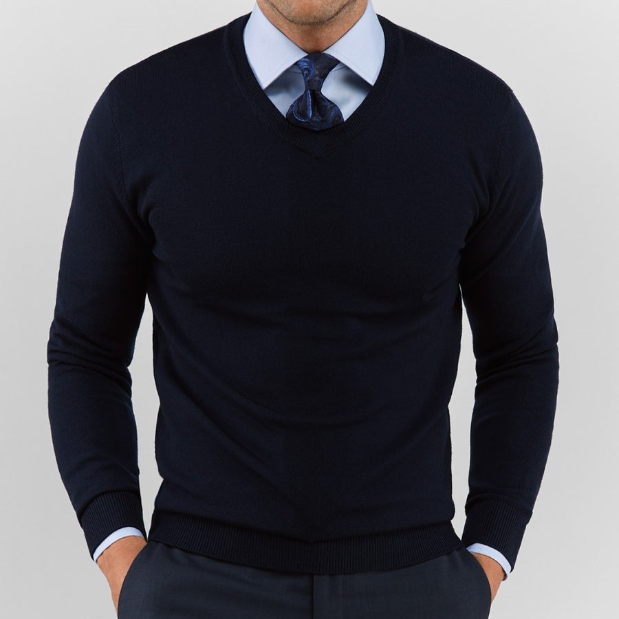 Navy V Neck Sweater – Conquer Menswear