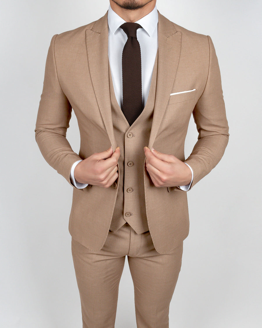 mens tan 3 piece suit