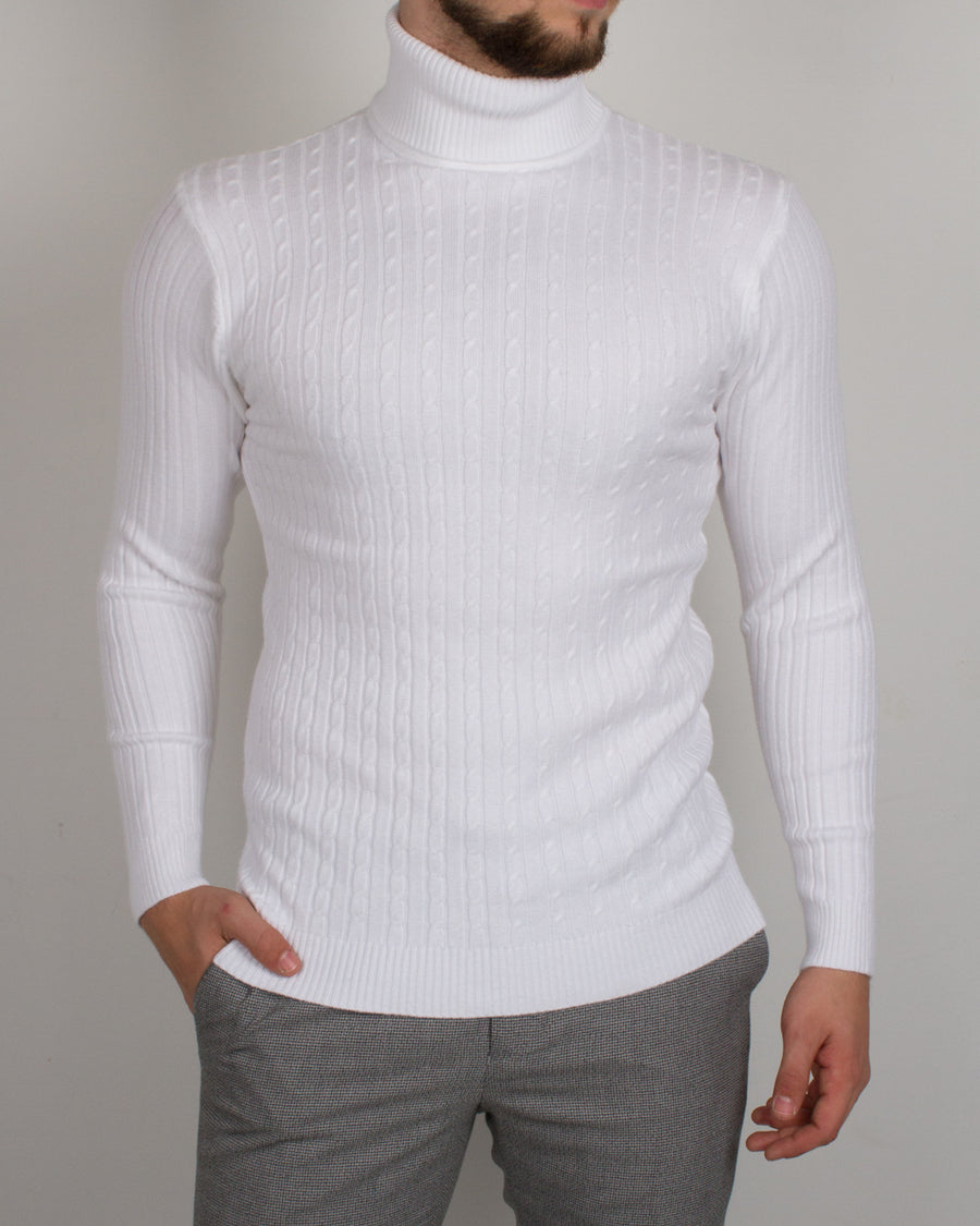 White Braided Turtleneck – Conquer Menswear