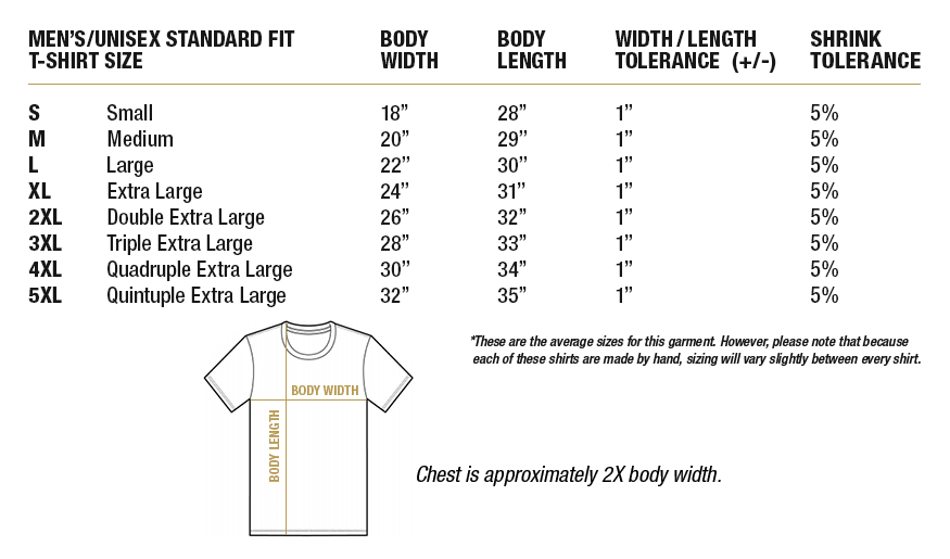 Standard Men S Shirt Size Chart