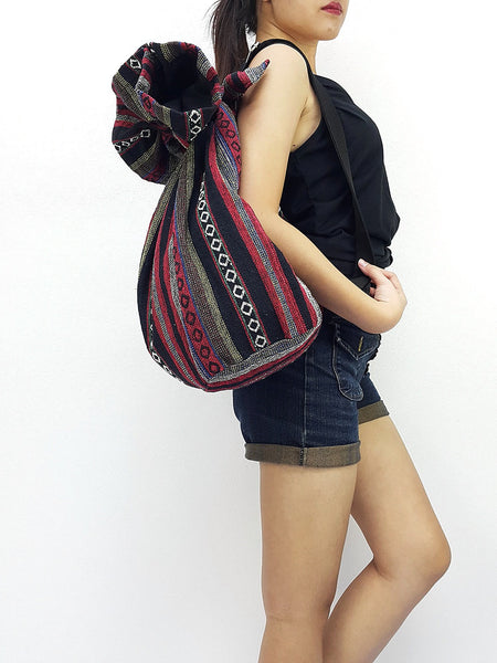 Woven Cotton Bag Single straps Backpack Hobo Boho bag Shoulder School