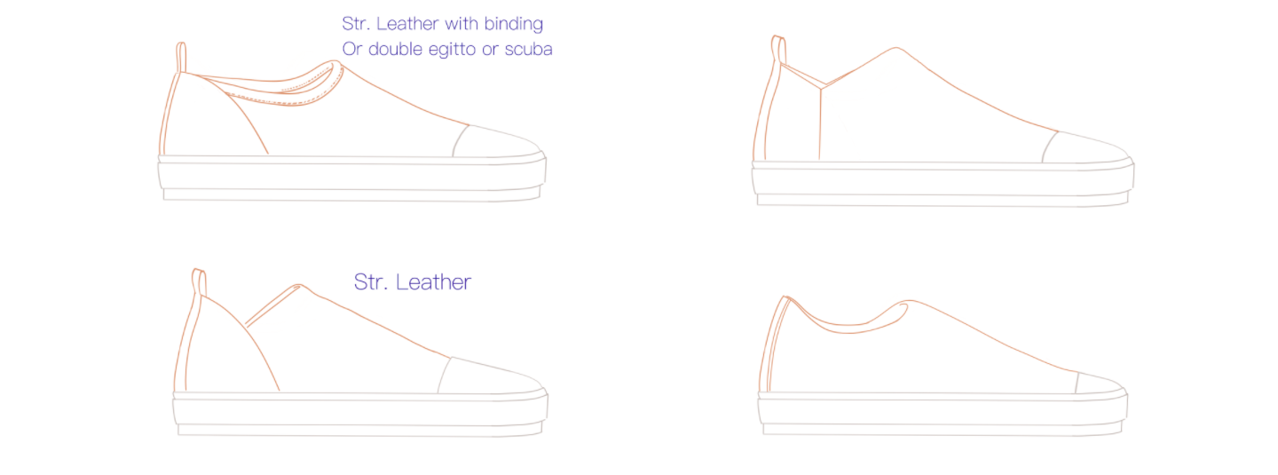 Four sketched ideas for a Coclico slip-on sneaker designed by Lisa. 