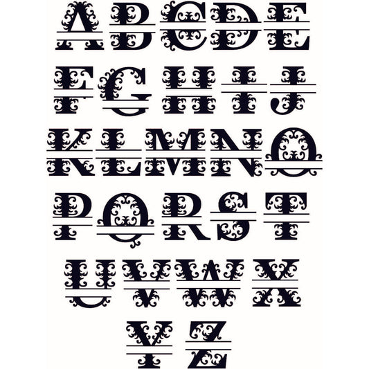 Split Monogram Elegant Floral Split Alphabet Letter M - DXF File Cut-Ready  for CNC Laser & plasma