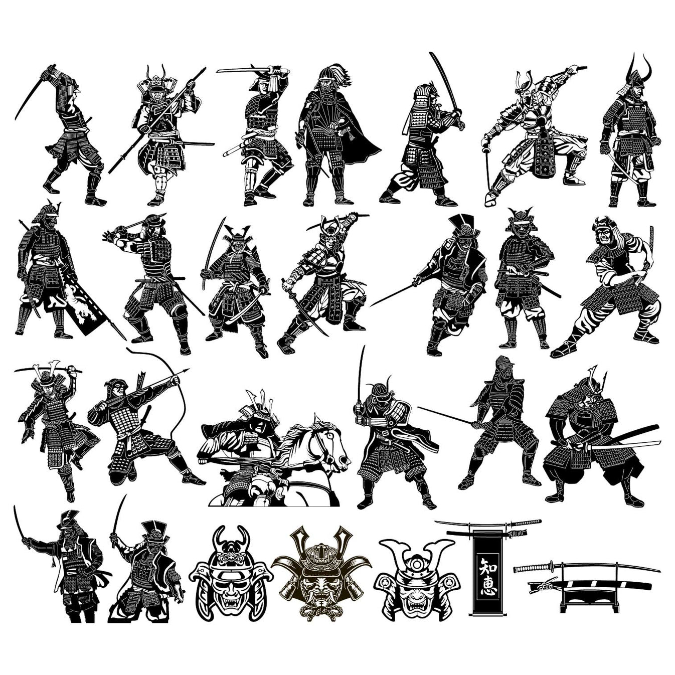 Human Figure DXF Files | Japanese Samurai Warriors CNC Cutting Designs ...