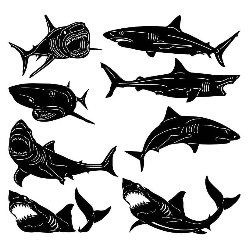 Download Shark Fishes-DXF files Cut Ready for CNC-DXFforCNC.com