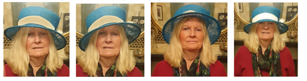 set of images showing hat being worn in different positions