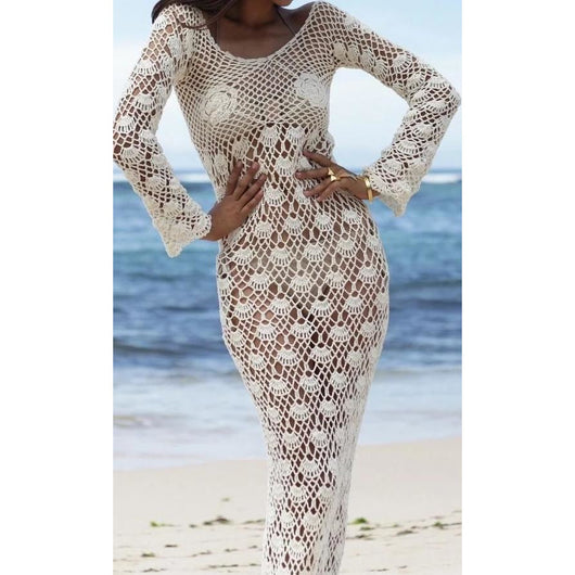 crochet maxi dress white