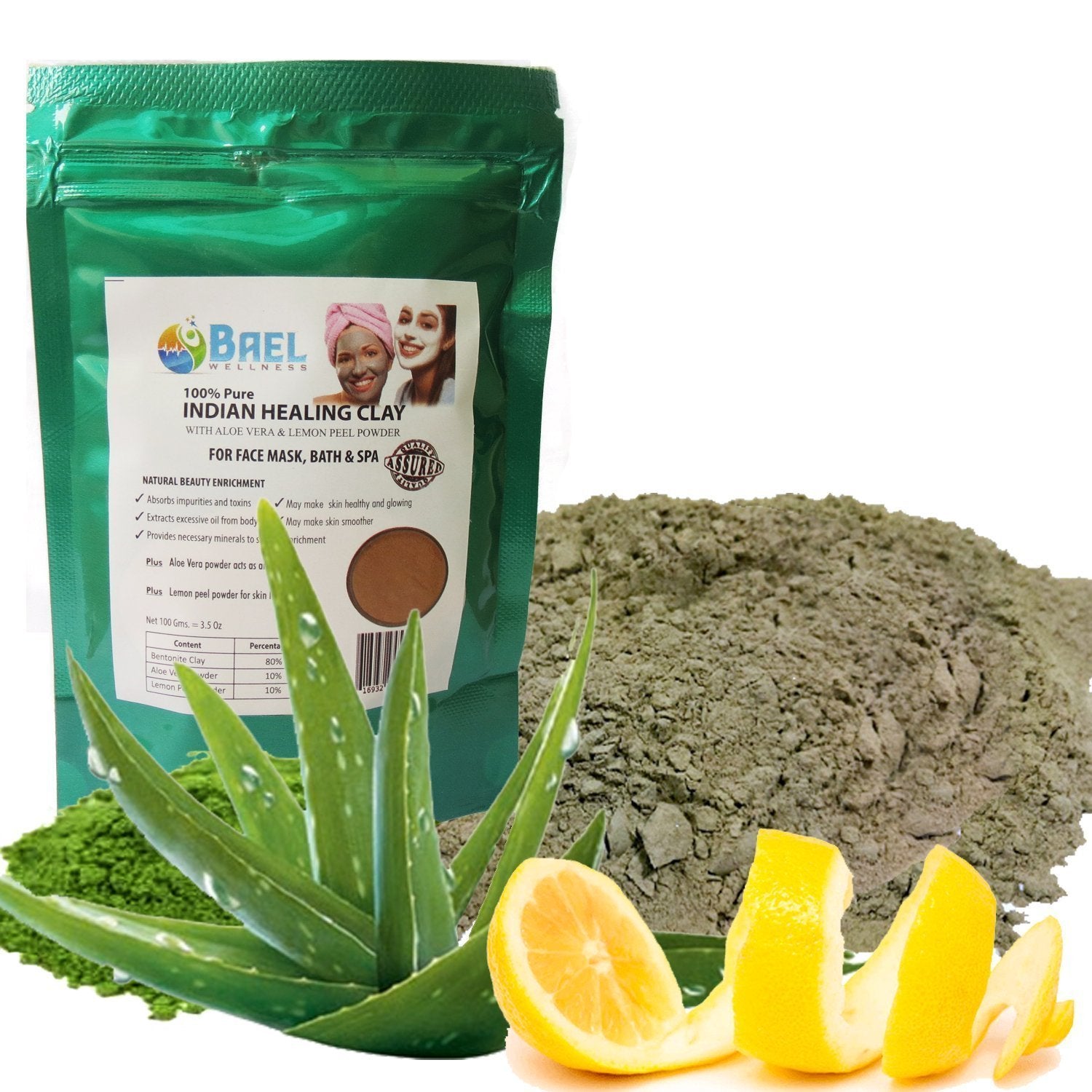 Indian Healing Clay - Bentonite Clay Facial Mask with Aloe & Lemo | Active Recovery Essentials