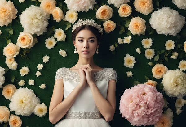 Flowers adorn elegant dresses and accessories, influencing fashion through history