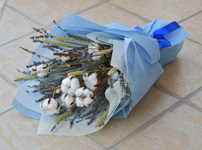 dried cotton and lavender bouquet