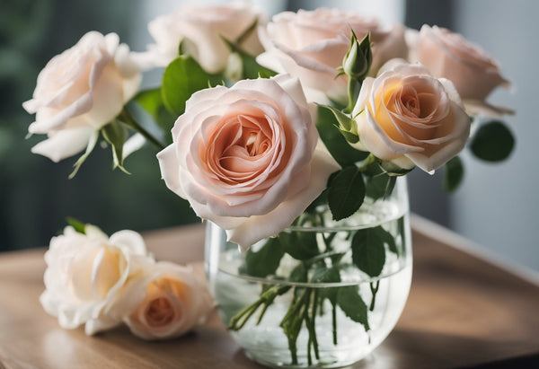 Fresh roses in a clean vase with room temperature water. No direct sunlight or extreme temperatures