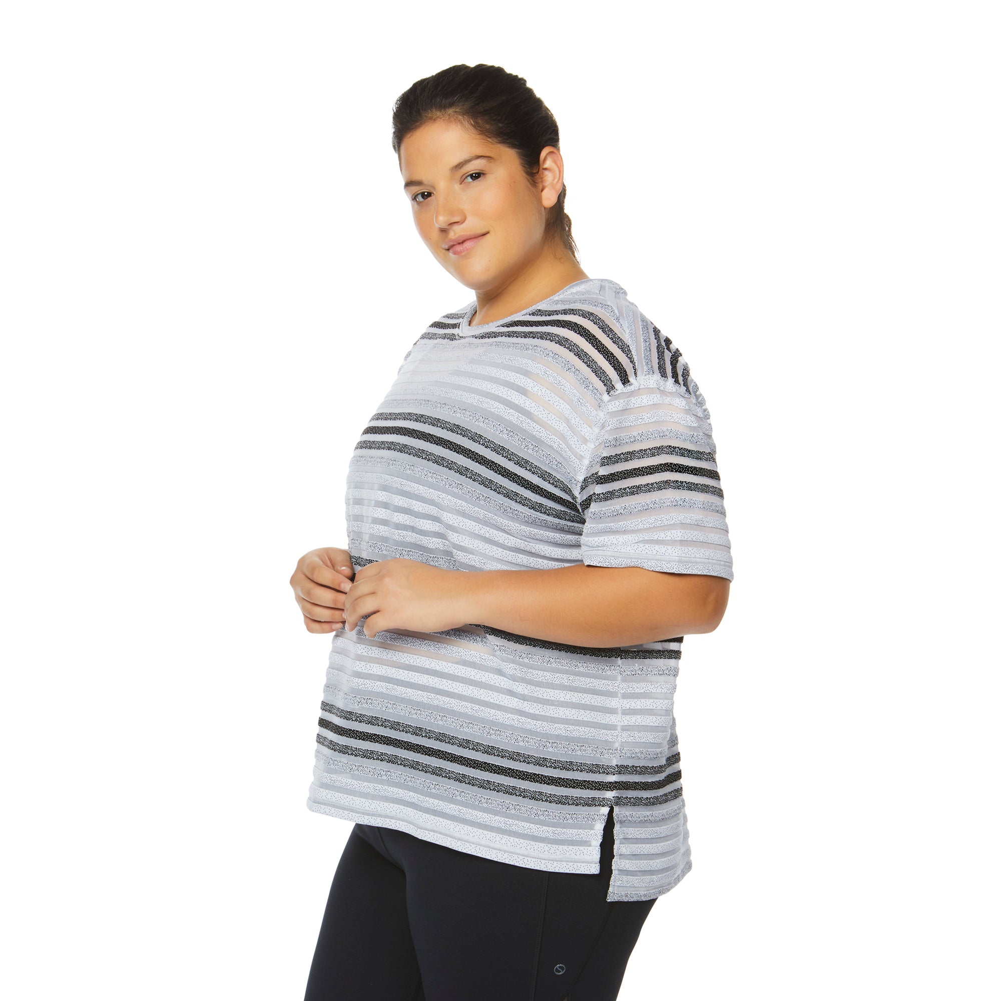 CAPTIVATE STRIPED MESH JACQUARD TEE (PLUS SIZE)