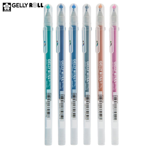 Sakura-Gelly Roll Stardust Bold Point Pens. Bold gel ink rollerball pens hat create colorful, glimmering ink colors. Best of white and matte paper. Archival quality ink is waterproof, chemical resistant, fade resistant, bleed free, quick drying and ph neutral. Sparkle may lift over time.
