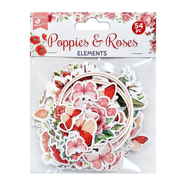 Poppies & Roses Ephemera Embellishment 52/Pkg