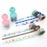 Tropical Beach Life Washi Tape Set of 3 include designs like sea turtle, beachside, hermit crab, starfish, crab, seashells etc.