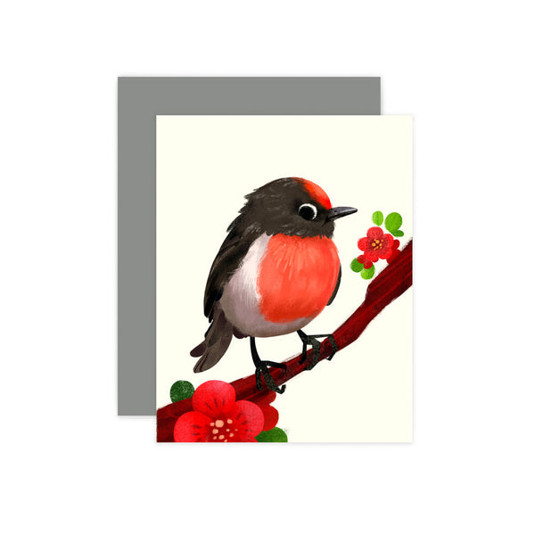 Red-Capped Robin Blank Card by The Little Red House