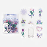 Flower Blooms In A Bottle Violet Clear Sticker (30 pieces)