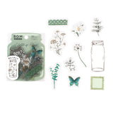 Flower Blooms In A Bottle Dark Green Clear Sticker (30 pieces)