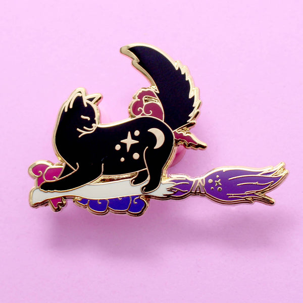 Broomstick Cat Enamel Pin