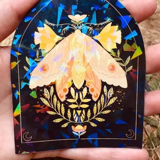 Moth Daffodil Holographic Vinyl Sticker