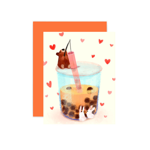 Boba Milk Tea Blank Card by The Little Red House