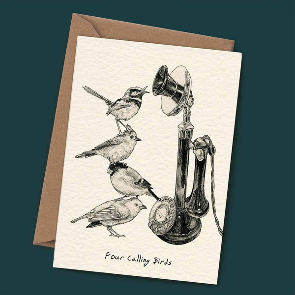 Four Calling Birds Card - Holiday Card - Christmas Card