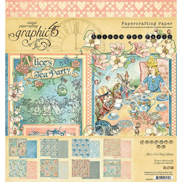 Alice's Tea Party Double-Sided Paper Pad 8"X8" 24/Pkg Graphic 45