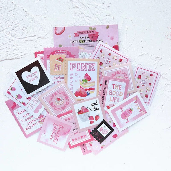 Strawberry Stamp Washi Flake Sticker (40 pieces)