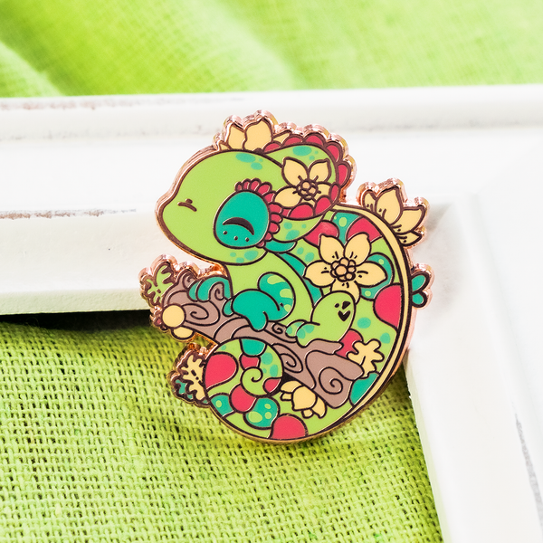 Jewelled Chameleon Enamel Pin on Trading Card