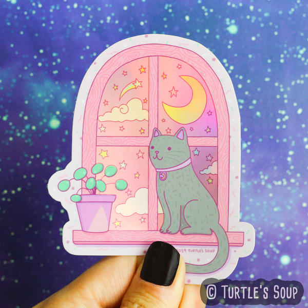 Magical Cat Moonlight Vinyl Sticker (Holographic)