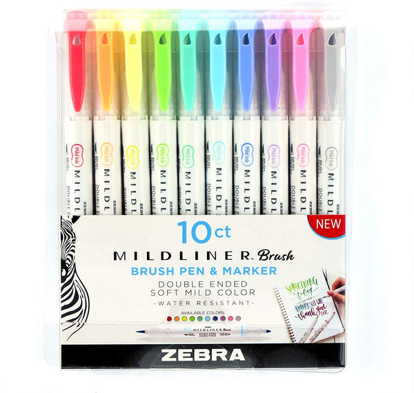 Zebra Pen Mildliner Double Ended Brush and Fine Tip Pen 10-Count