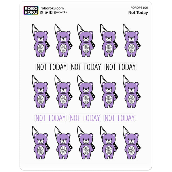 Not Today Bish Mood Bear Planner Stickers