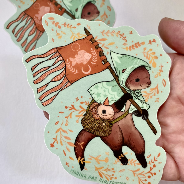 Otter and Fish Sticker Marika Paz Illustration