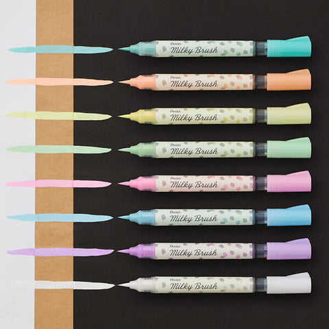 Pentel Milky Brush Pen - 8 Color Set