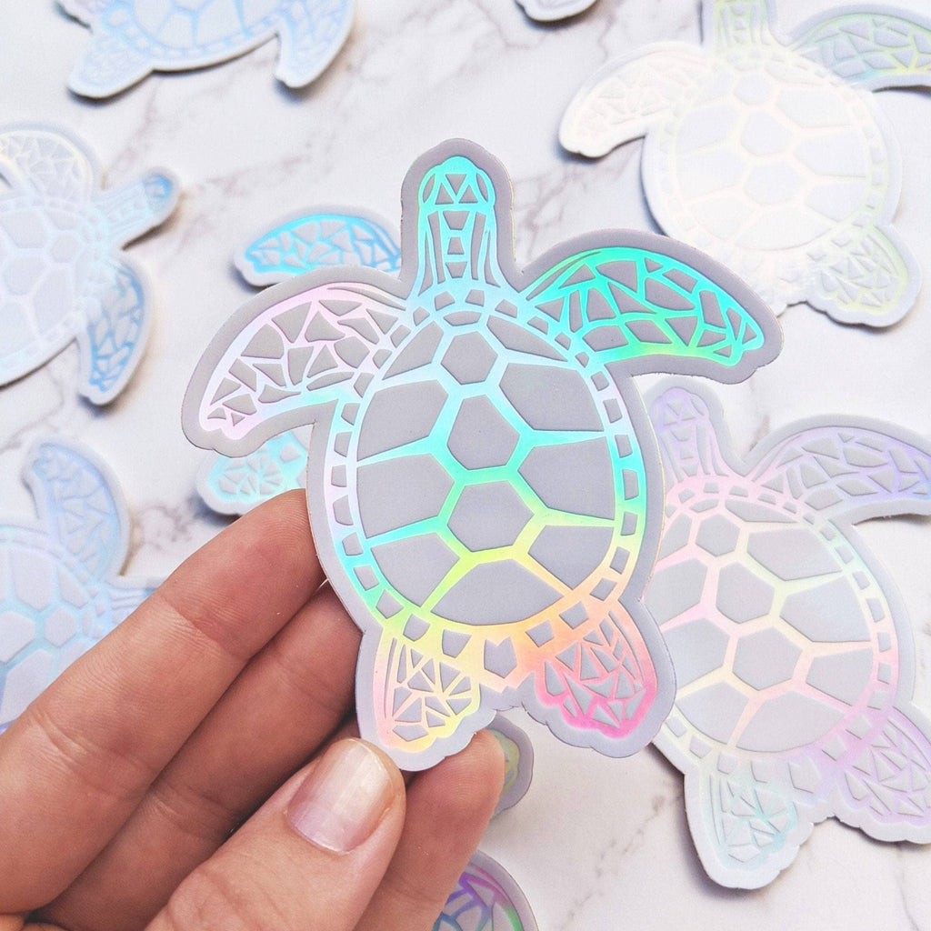 Rainbow Holographic Turtle Sticker White – Little Craft Place