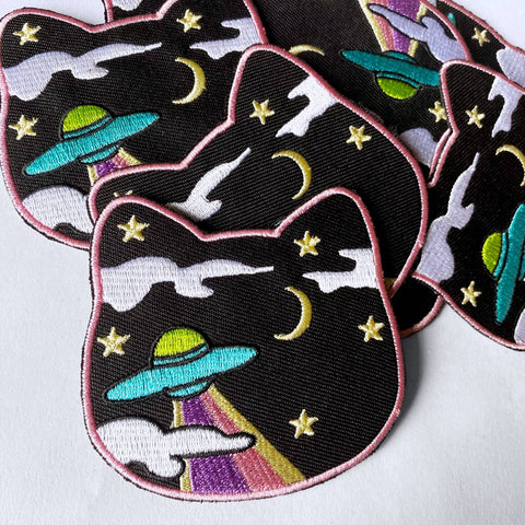 Space Cat UFO Iron-On Patch