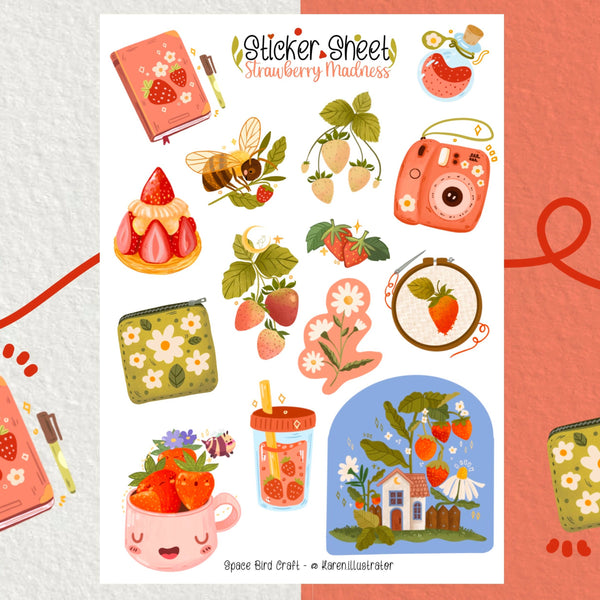 Strawberry Sticker Sheet - Bullet Journal Stickers