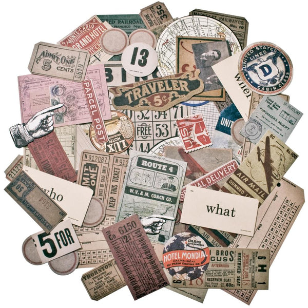 An eclectic collection of printed memorabilia including vintage ads, cards, tickets, brochures and other fun bits. ADVANTUS Idea ology Ephemera Pack: Expedition. A perfect addition to any paper crafting project! This 8-3/4x5 inch package contains sixty-three die-cut pieces in an assortment of design. Imported. 