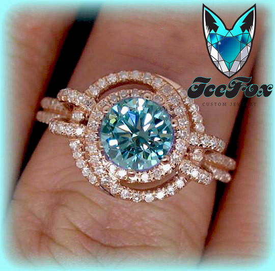Moissanite - Engagement Ring -  6.5mm, 1.2ct Round Blue Moissanite set in a 14K Rose Gold Knot Setting - The IceFox