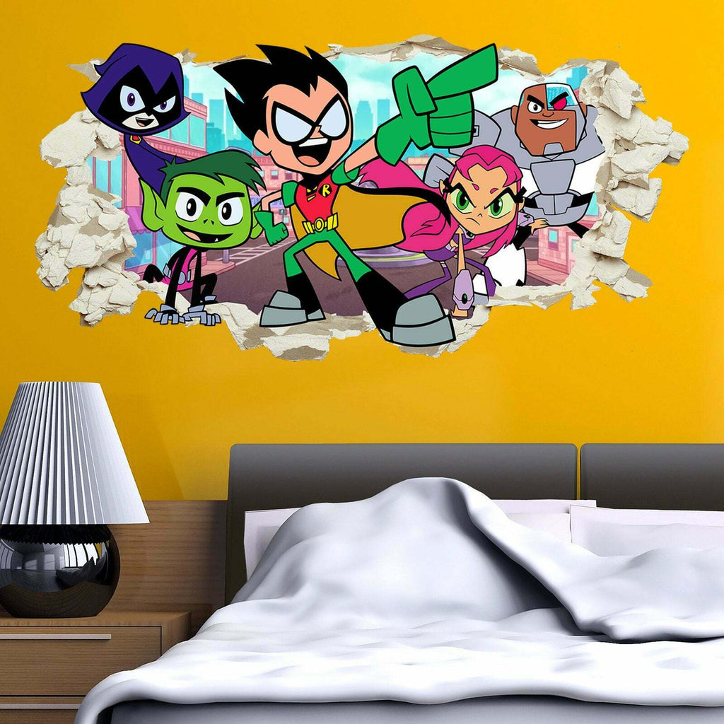 Teen Titans Go Wall Sticker Smashed Kids Boys Bedroom Decal Gift Superheroes