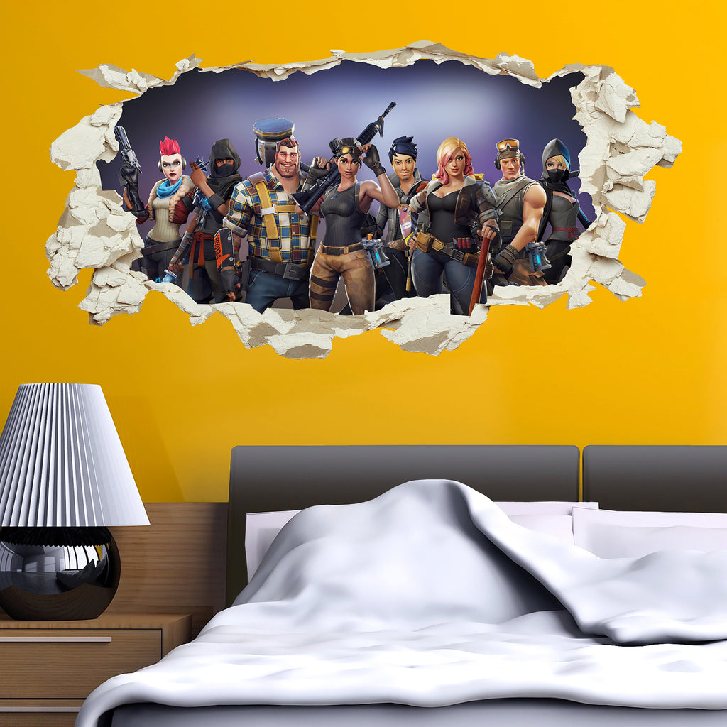 Fortnite Smashed Wall Sticker 3d Crack Kids Bedroom Vinyl Decal Art Gi