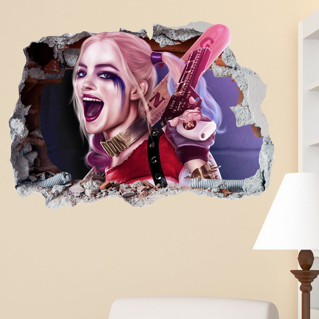 Harley Quinn Smashed Wall Crack Kids Boy Bedroom Vinyl Decal Sticker Gift Suicide Squad