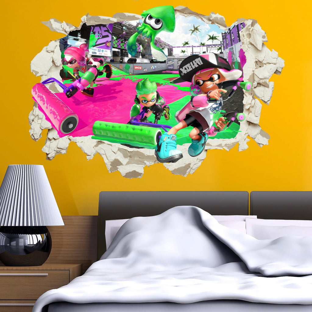 Splatoon 2 Wall Stickers Decal Crack Home Decor Kids Bed Room Vinyl Art Mural Switch Cartoon