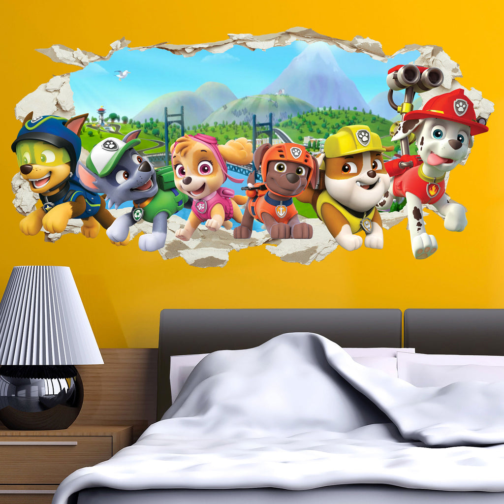 Paw Patrol Smashed Wall Gang In Crack Kids Boy Girls Bedroom Decal Art Sticker Gift New