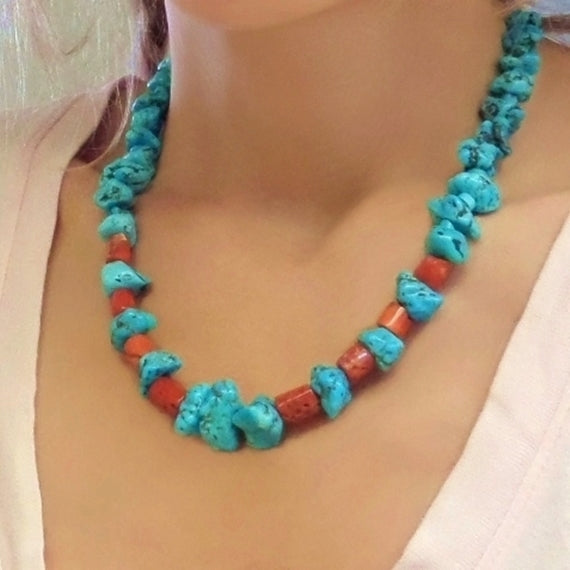 Old Pawn Vintage NATIVE American Turquoise NECKLACE Navajo Red Coral ...