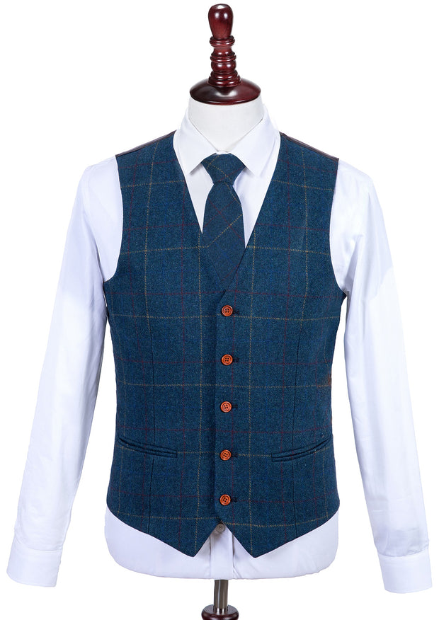 Blue Overcheck Twill Tweed Waistcoat – Empire Outlet