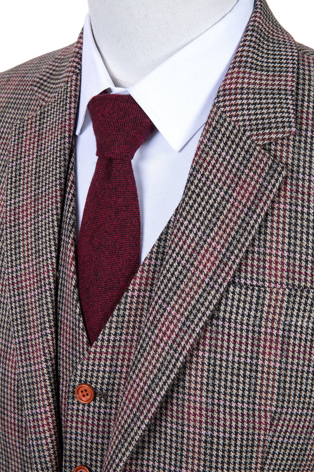 Brown Red Houndstooth Tweed 3 Piece – Empire Outlet